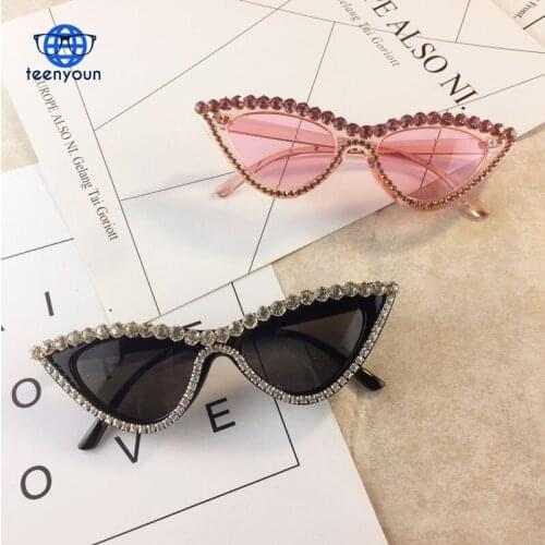 TEENYOUN personality trend rhinestone cat eyes Women sunglasses Retro Fashion brand design Sun glasses Luxury diamond glasses