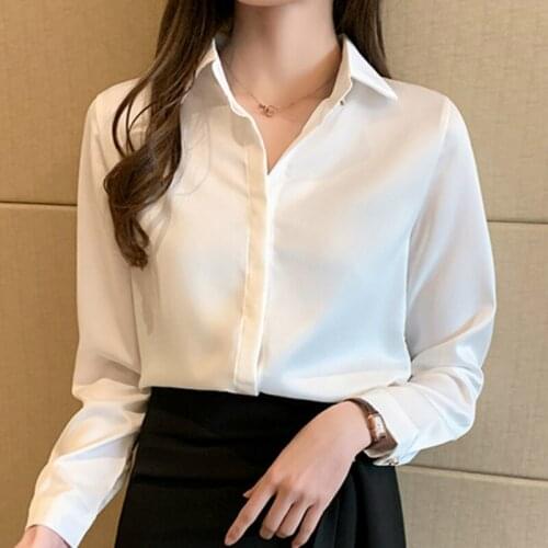 Blusas Mujer De Moda 2021 Turn Down Collar Office Blouse Shirt Ladies Tops Chiffon White Blouse Long Sleeve Blouse Women C645