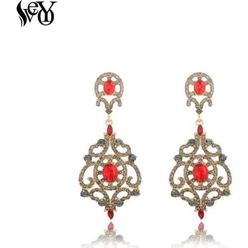 VEYO Vintage Full Rhinestone Red Crystal Drop Earrings for Women New Arrival 2018 Court Style Pendientes Free shipping