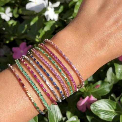 2021 High Quality Sparking AAA+ Cubic Zirconia Prong Setting Cz Chain Tennis Hip Hop Bling Women Couple White Red Color Bracelet