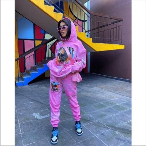 Plus Size Winter 2021 Two Piece Set Women Print Hooded Sweatshirt Top+Pants Sets Club Outfits Sports Streetwear Wholesale Items