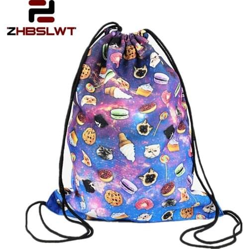 ZHBSLWT New Fashion Space Things 3D Printing Drawstring Bag Women Backpack Travel Softback Women Mochila -065