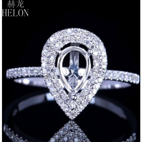 HELON 5x7mm Pear Cut Solid 14K AU585 White Gold Natural Diamonds Semi Mount Engagement Wedding Ring For Women Exquisite Jewelry