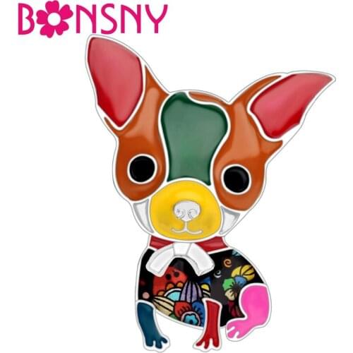Bonsny Enamel Alloy Chihuahua Dog Brooches Pin Novelty Animal Jewelry For Women Girls Pet Lovers Gifts Scarf Clothes Accessories
