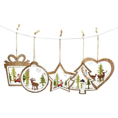1PC Christmas Decor Wooden Hanging Pendants Star Xmas Tree Bell Christmas Ornament for Home Party New Year Navidad Decorations