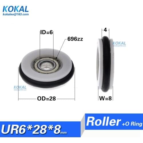 10pcs/lot hot slae new design Buna-N o ring rubber coated with POM plastic u groove bearing wheel roller 696zz 696 pulley 6X28X8