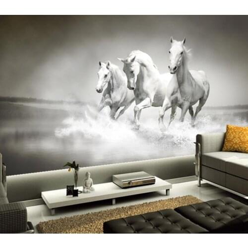 Custom 3d murals,Three running white horses papel de parede,living room sofa tv wall children bedroom 3d wallpaper wall decor