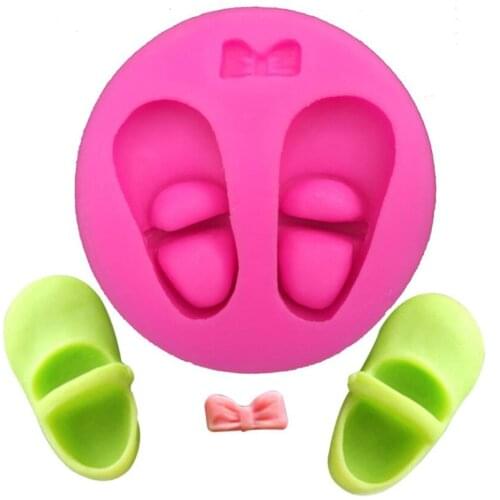 3D Cute Baby Shoes Bow Silicone Cake Molds Gum Paste Chocolate Clay Candy Mold Fondant Cake Decorating Tools