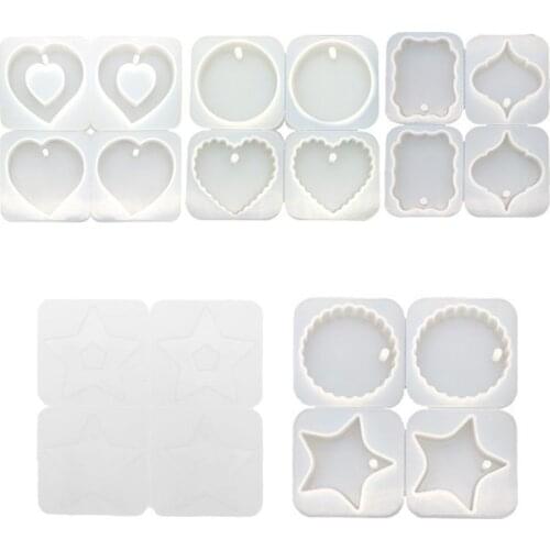 4 Pcs/set DIY Crystal Epoxy Hanging Jewelry Making Mould Heart Shaped Round Wave Handmade Pendant Molds Resin Gypsum Silicone