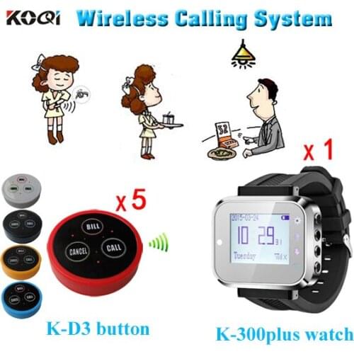 5pcs 3-key Buttons,Service Caller System Service Call Bell Restaurant Wireless Waiter System W 1 Wrist Watch Pager