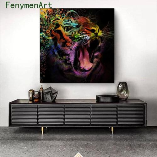 Abstract Tiger Posters and Prints Modern Art Animal Pictures for Living Room Home Decor Colorful Roaring Tiger Canvas Paintings