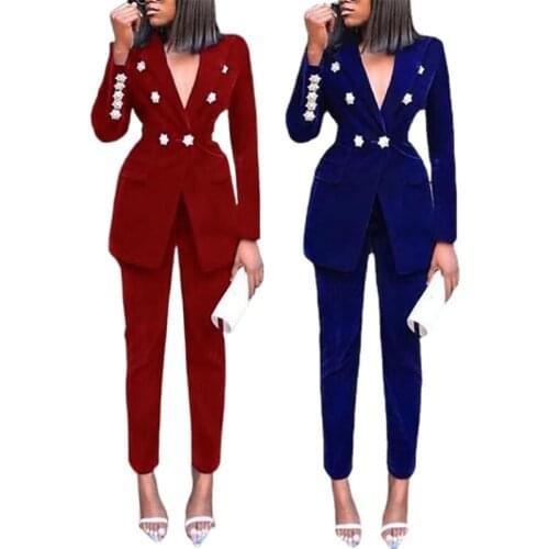 Trouser suits autumn set woman 2 pieces spring winter womens pantsuit solid leisure small suit jacket tide ins womens sets