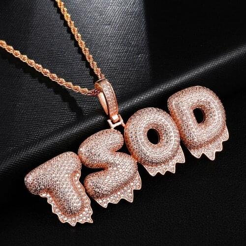 Custom Name Melting Iced Out Letters Pendant Necklaces With 4MM CZ Tennis Chain Fashion Mens Hip Hop Jewelry