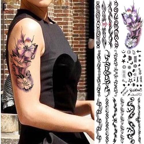 Blooming Plum Flower Temporary Tattoos For Women Men Kids Realistic Totem Dragon Cross Balloon Tattoo Sticker Disposable Tattos