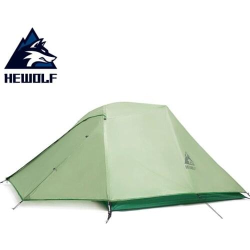 Hewolf 2 3 Person Double Layer Portable Outdoor Ultralight Camping Tent 3 Season Aluminum Rod 20D Nylon Silicon Travel Tent Mat