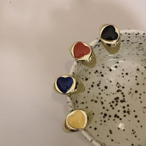 New Ins Sweet Colorful Heart Drop Oil Love Ring Temperament Cute Heart Rings For Women Girls Fashion Jewelry Gift
