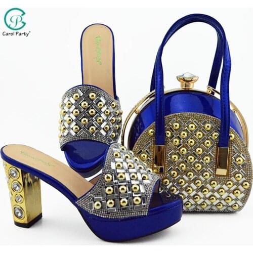 2020 Hot Selling Nigerian Italian design Ladies Shoes and Bags to Match Women Shoes with Bag Set in Royal Blue Color for Party