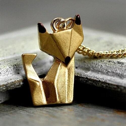 Creative Simple Golden Fox Necklace Origami Fox Small Animal Pendant Wedding Party Elegant Jewelry Gift