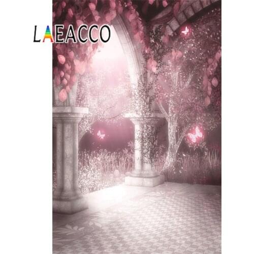 Laeacco Pink Dreamy Arch Door Flowers Shiny Dot Wallpaper Natural Scene Photography Background Photography Backdrop Photo Studio