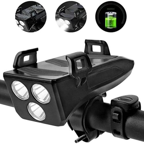 Multi Function Lamp 4-in-1 Bicycle Headlight Mobile Phone Holder Charger Waterproof Speaker Mountain Bike Accessories