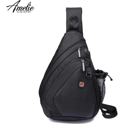 AMELIE GALANTI Mens chest bag Waterproof material Small Sling Bag Nylon Crossbody Sling Backpack Travel Chest Bag for Men