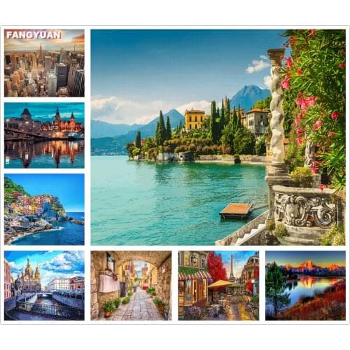 5D Diy Full Kits Diamond Embroidery Landscape Mosaic Cross Stitch Art Handmade Gift Diamond Painting City Picture Home Decor