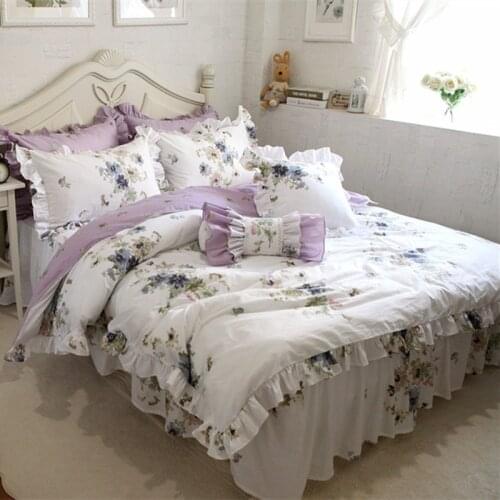 New pastoral bedding set flower print ruffle duvet cover quality fabric bed sheet bedspread elegant skirt bed clothes textile