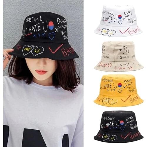 Unisex Harajuku Graffiti Bucket Hats For Women Men Summer Panama Hip Hop Caps Girls Fishing Black Sun Fisherman Hat Bob Femme