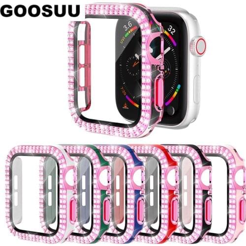 Full iWatch 6D Dazzling Carving PC Double Row Diamond Protective Case For Apple Watch 6 5 4 3 2 40MM 44MM film For iWatch 42MM