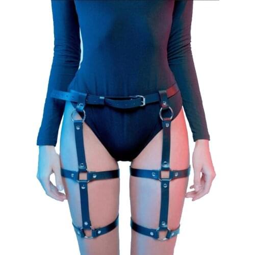 Sexy Womens Underwear BDSM Leather Harness Bondage Lingerie Erotic Leg Harness Suspenders Thigh Garter Straps Rave Party