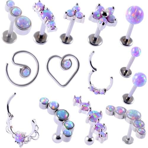 1PC Steel Opal38 Ear Cartilage Tragus Daith Helix Clicker Nose Septum Rings Lip Eyebrow CBR Piercings Earrings Body Jewelry