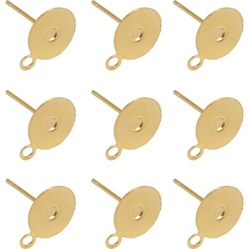 100pcs 5/6/8mm SEASHA Crafts Stainless Steel Earrings Golden Posts Flat Pad Findings Disc Blank Accessory with Loop for Earrings