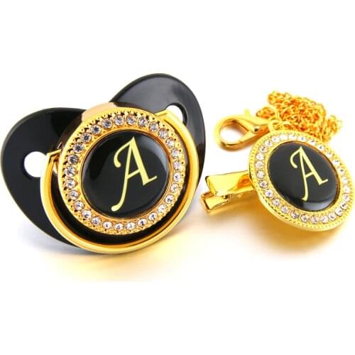 Luxury Baby Pacifier Initial Letter A Bling Pacifier Rhinestone Sparkling Pacifier Holder Clip BPA free Dummy Soother
