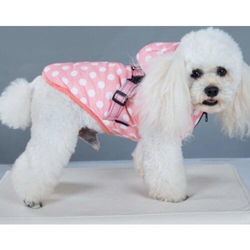 Dogs Harness Wave Point Coat Winter Cotton With Harness Puppy Chihuahua Outdoor Walking Adjustable Chest Strap Vest Dog Clothes