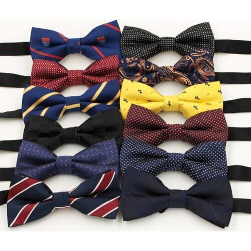 VEEKTIE 1 Piece Fashion Brand Bow Ties For Men Wedding Polyester Paisley Pattern butterfly Striped Dots Plaid Bowtie 12colors