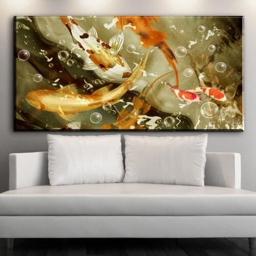 XX672 Classic Chinese Calligraphy Painting Lotus Flower Koi Fish On Canvas Wall Art Decor Picture For Living Room Sofa