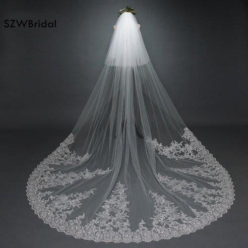 New Arrival white Lace Appliques Bridal Veil Voile de mariee 2021 Veu de noiva longo wedding veil wedding accessories