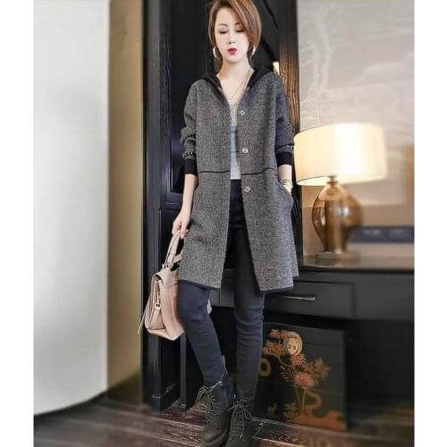 Hooded Windbreaker Jacket Womens Mid-length New Autumn and Winter Korean Loose Casual Sweater Cardigan