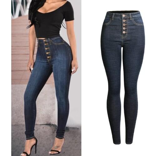 Women Jeans High Waist Solid Pencil Trousers with Button Summer Clothing Streetwear Denim Pants Pantalones De Mujer Woman Jeans