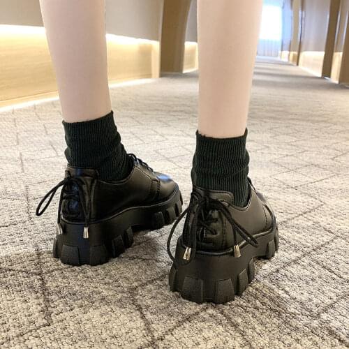 Womens Small Leather Shoes British Style Womens Boots Korean Version of The Wild Increase Platform Platform Single Shoes Women