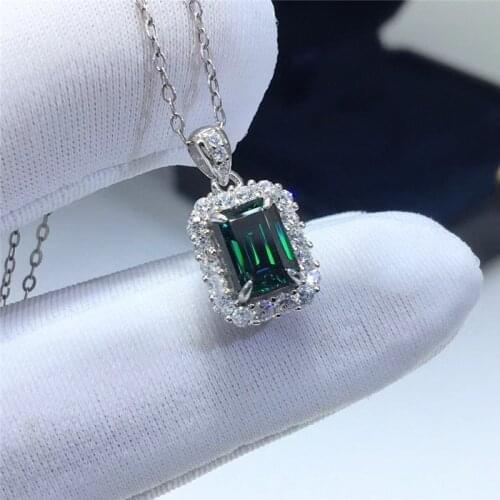 Emerald Cutting Green Moissanite Pendant Necklace 1ct S925 Sterling Silver Chain White Gold Plated Women Fine Jewelry