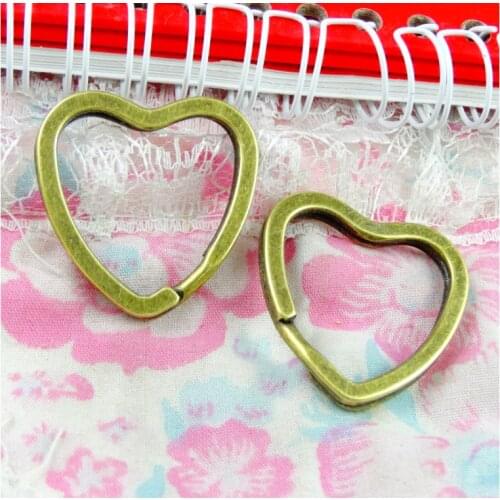 10pcs Heart Key Ring Keychain Circle Antique Bronze Plated Split Ring Key Chains Keyrings DIY Keychains 32*31MM
