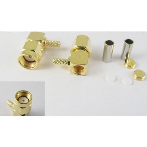 100pcs RP-SMA Male Jack Female Pin Center Right Angle Crimp RG174 RG316 RF Connectors