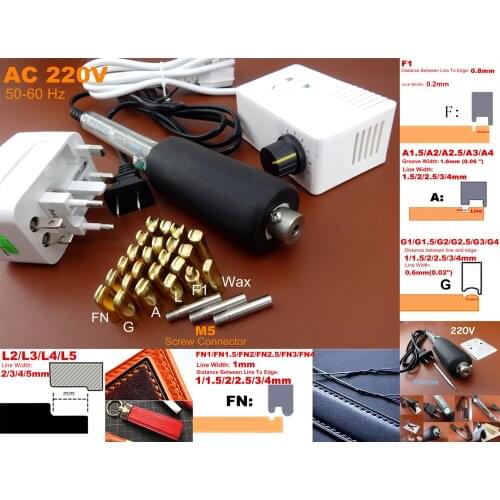 29pc 220V Leather Craft Electric Edge Crease Machine Soldering Iron Replace Head Tip Tool Set Sewing Stitching Carve Stamp Knife