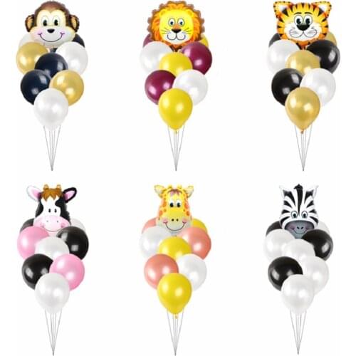 9pc Jungle Animal Tiger Lion Monkey Zebra Giraffe Cow Helium Latex Balloon Birthday Party Kids Decor Zoo Theme Supplies Toys