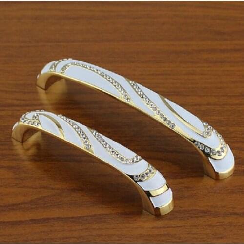 96mm european fashion rhinestone furniture handles white gold wine cabinet kitchen cabinet door handles ivory white drawer pulls