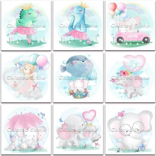 New Diamond painting Cartoon Animals Dinosaur elephant umbrella 5D DIY Full Square Drill embroidery Cross stitch 3D mosaic 1186