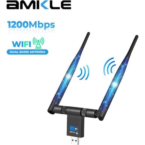 AMKLE USB Wireless Wifi Adapter BT Wifi Dongle 1200Mbps USB Ethernet Adapter Dual Antenna LAN 2.4/5.8G USB Network Card
