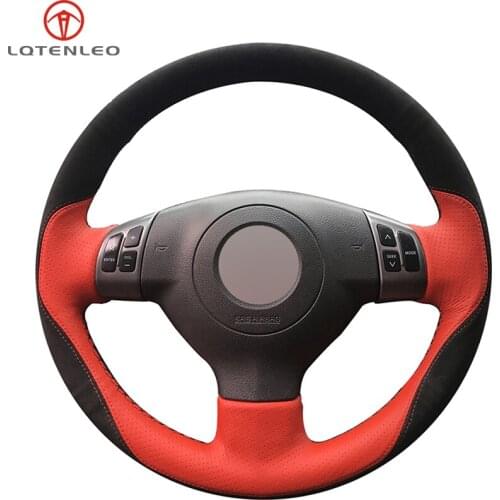 LQTENLEO Black Suede Red Leather Steering Wheel Cover For Suzuki SX4 2006-2013 Swift 2005-2011 Splash Alto 2007-2015 Opel Agila