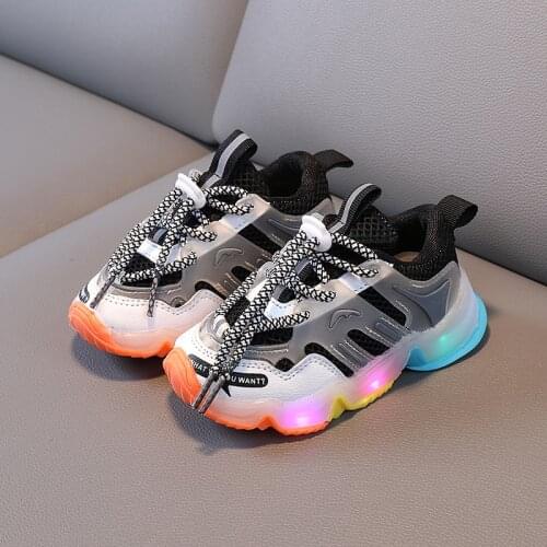 Infant Led Sports Shoes 1-6 Years Boys Girls Luminous Sneakers Children Glowing Running Shoes Baby Toddler Light Up Shoes Black